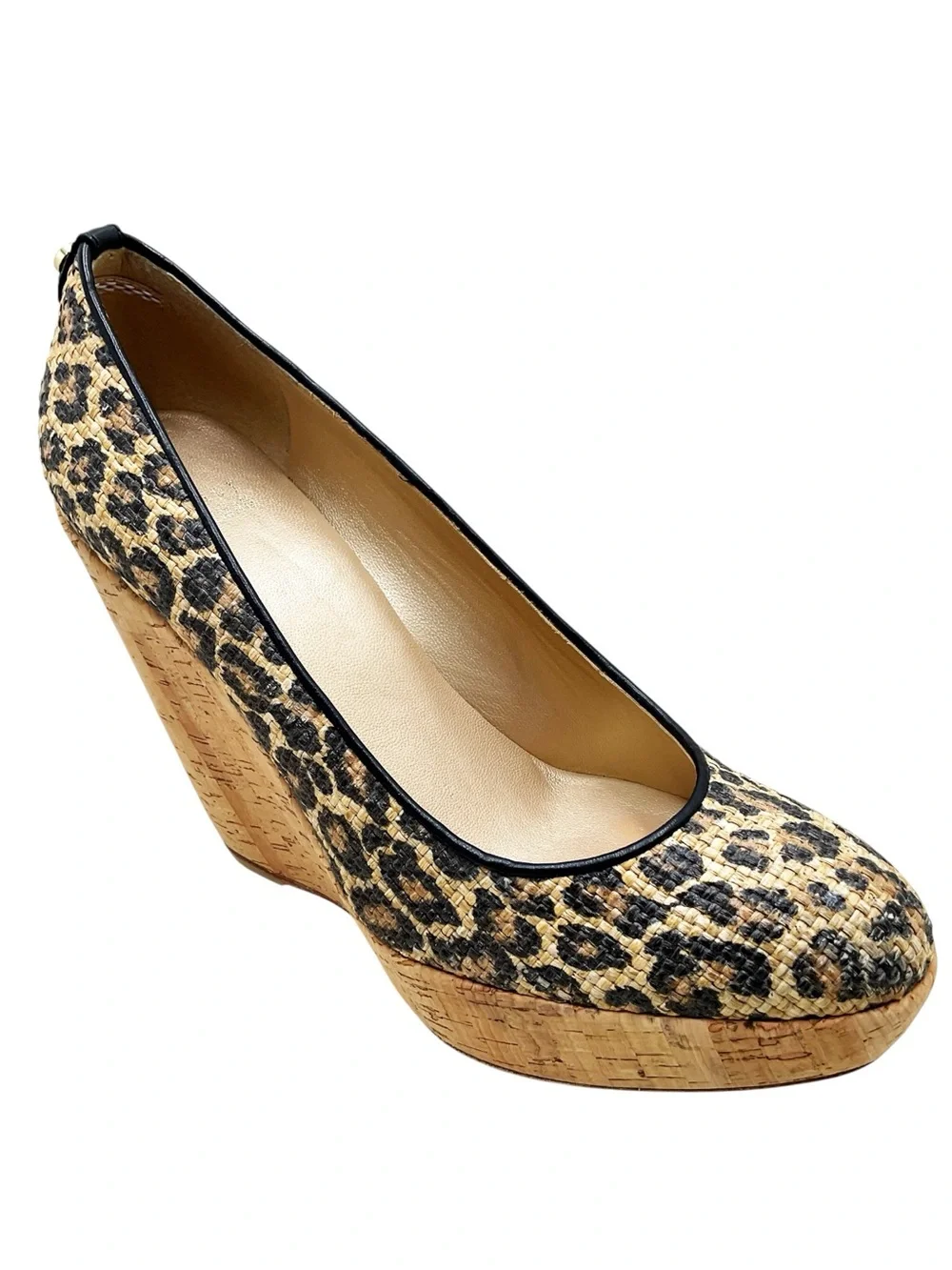 {Stuart Weitzman} Leopard-print Cork Wedge Raffia Platforms
